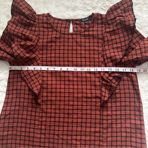 Madewell Blouse Ruffle-Front Top in Plaid Warren Check Faded Rust S - Picture 11 of 13